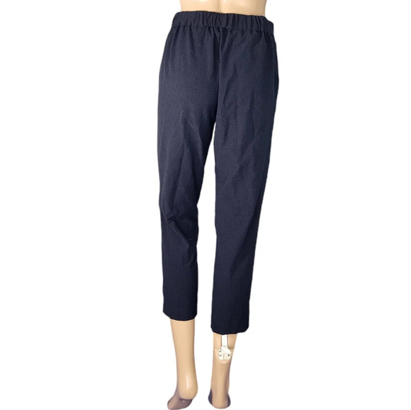 Aritzia Babaton Navy Blue Plaid Cropped Slim Leg Trouser Conan Pants 2 - Picture 2 of 3